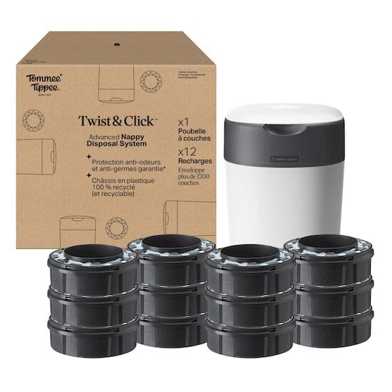 Poubelle à Couches Avancée Twist & Click Starter-pack, Lot de 12 Recharges - 1
