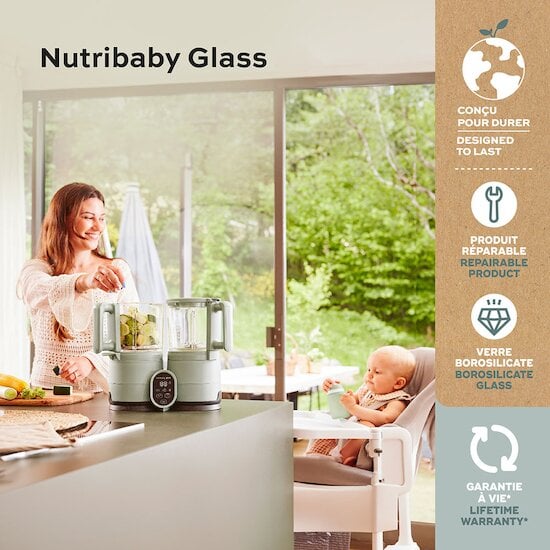 Nutribaby Glass + 2 babybols 250 ml - Robot en verre cuisson rapide - 2